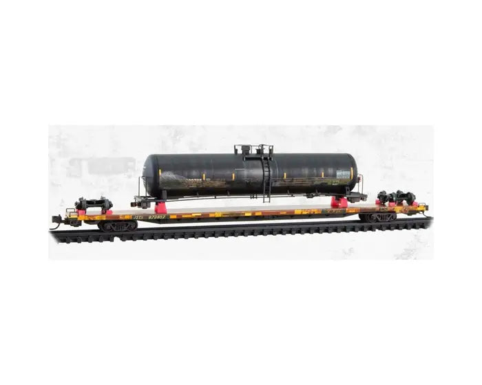 Micro-Trains 071144941 N Scale 89' TOFC Flat Car TTX Weathered w/ "Wrecked" Tank Carload Kit #972657