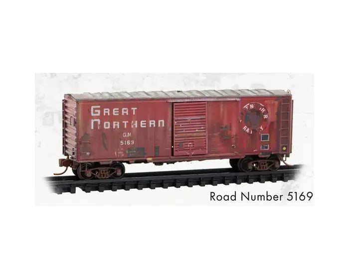 Micro-Trains 073144360 N Scale 40' Single Door Box Car Weathered Great Northern #5169