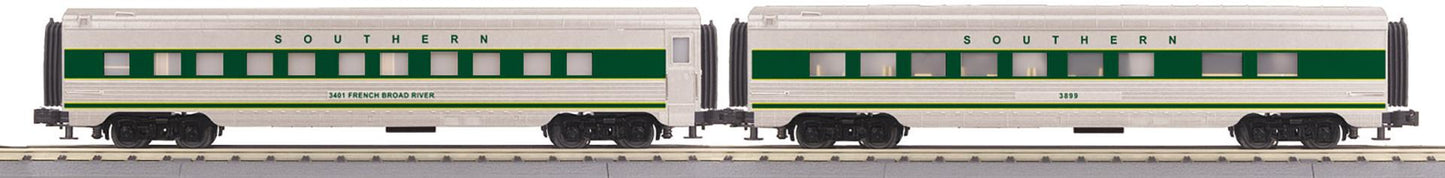 MTH 30-68342 O Gauge RailKing Southern 2-Car 60’ Streamlined Sleeper/Diner Set
