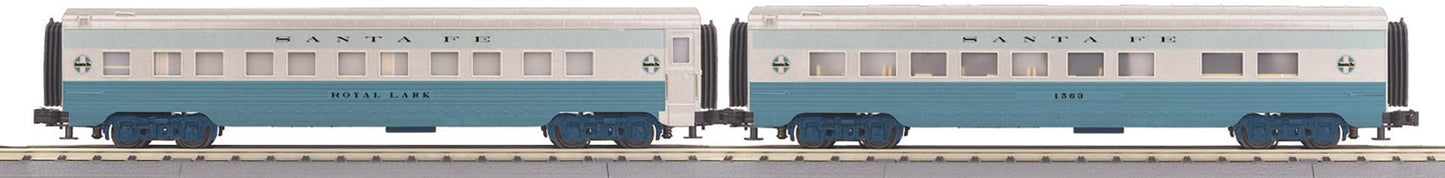 MTH 30-68350 O Gauge RailKing Santa Fe 2-Car 60’ Streamlined Sleeper/Diner Set
