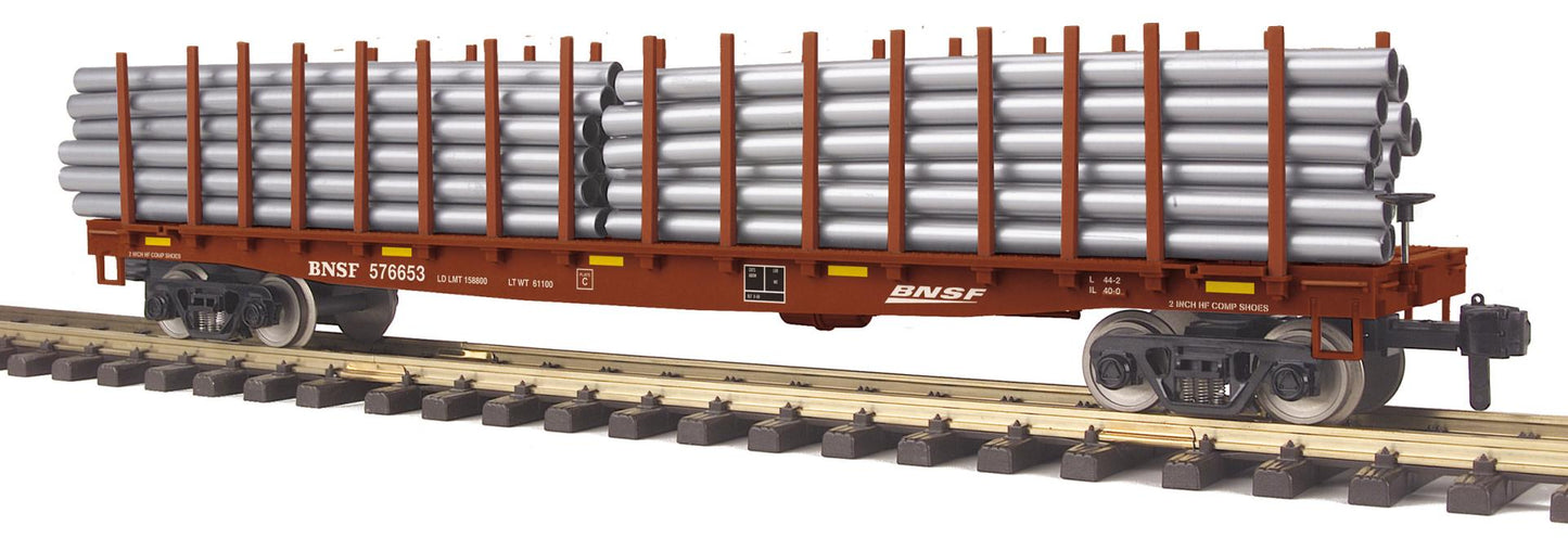 MTH 70-76065 G Gauge RailKing One Gauge Flat Car w/ Pipe Load BNSF