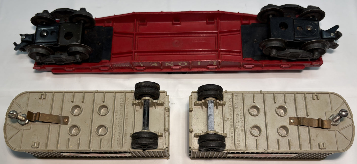 Lionel Post War 6430 O Gauge Twin Piggyback Grey Vans