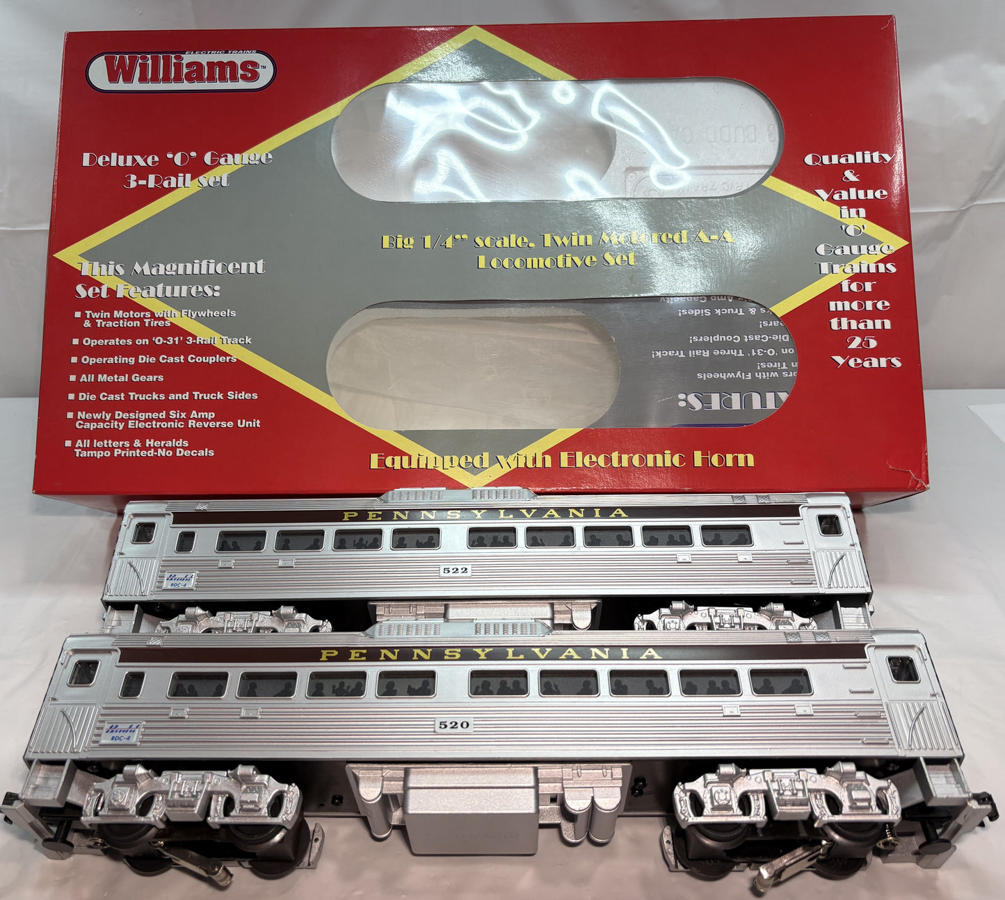 Williams BC500 O Gauge Pennsylvania Budd Car Set (PWR & Dummy)