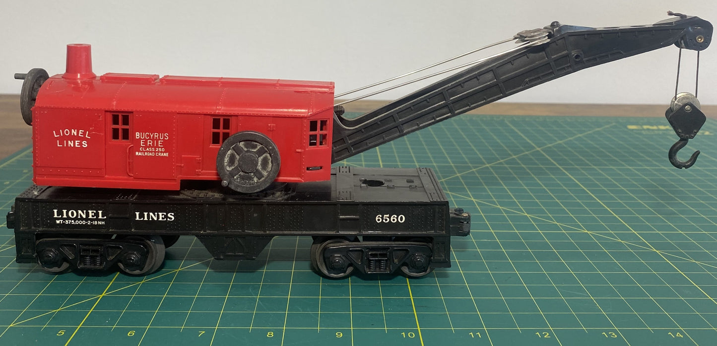Lionel 6560 Vintage O Lionel Lines Bucyrus Erie Crane Car - Red Cab