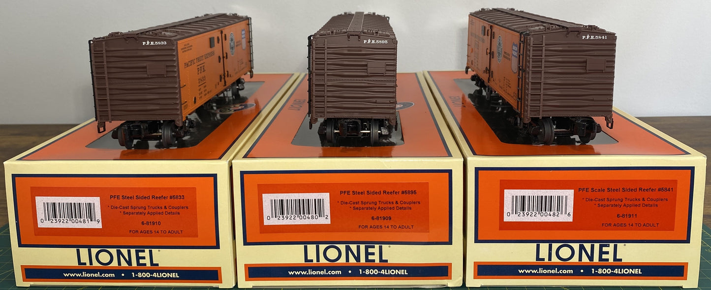 Lionel 6-81908 Pacific Fruit Express Steel Sided Reefer 3-Pack