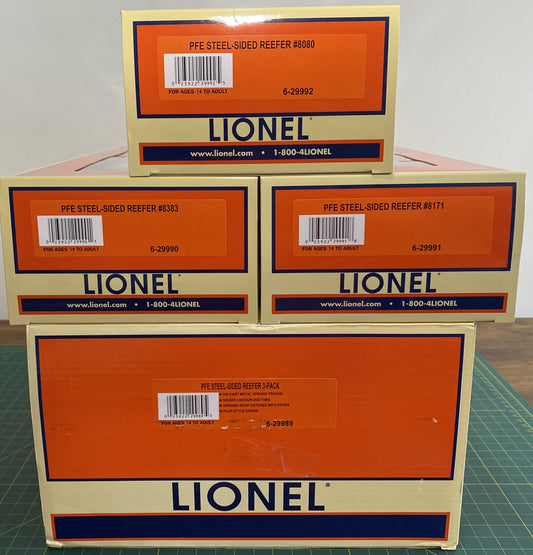Lionel 6-29989 Pacific Fruit Express Steel-Sided Reefer 3-Pack