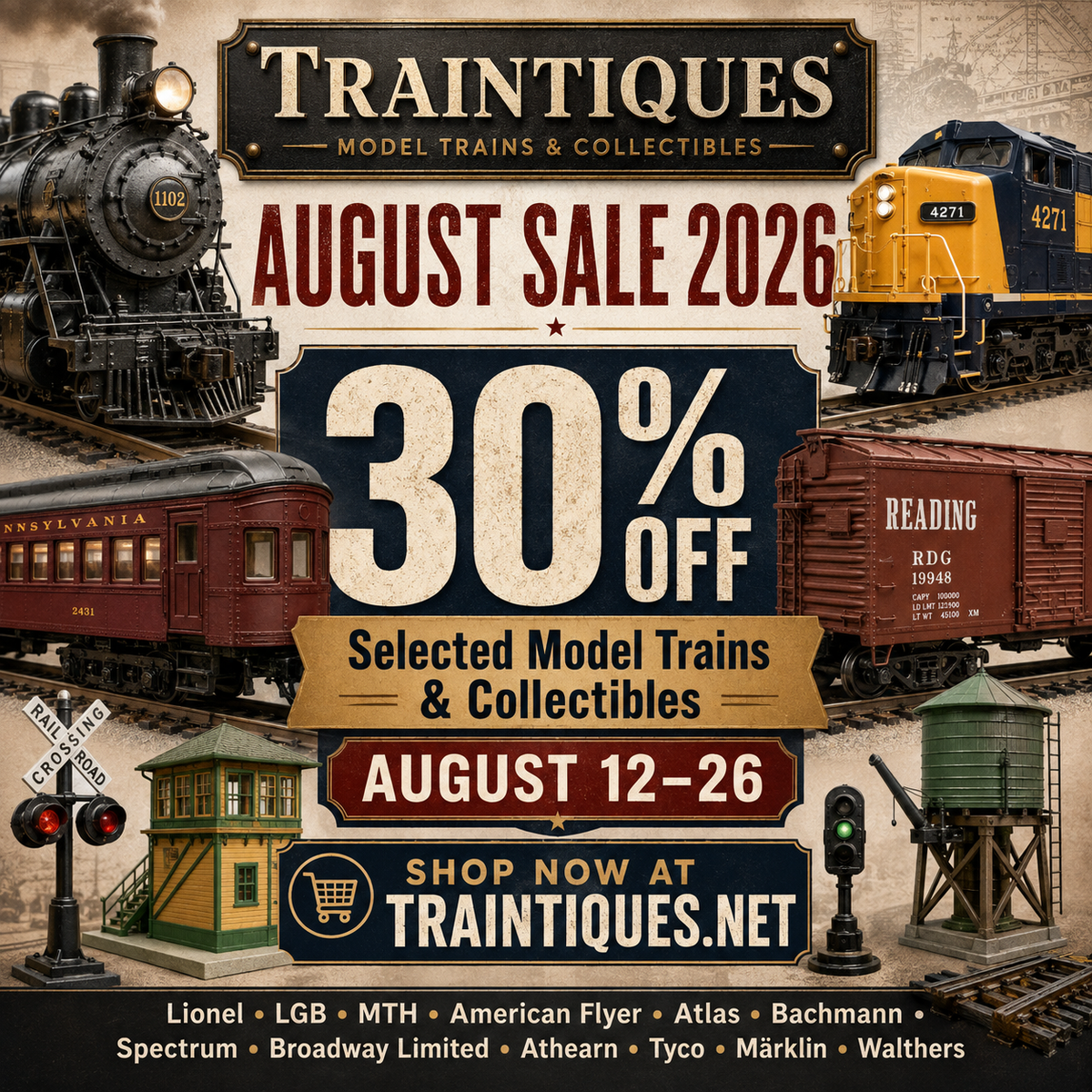 30% off selected model trains from August 12–26. Limited quantities available.