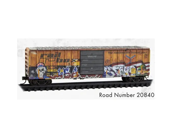 Micro-Trains 025144011 N Scale 50' Single Door Rib Side Box Car w/o Roofwalk Weathered Railbox #20840