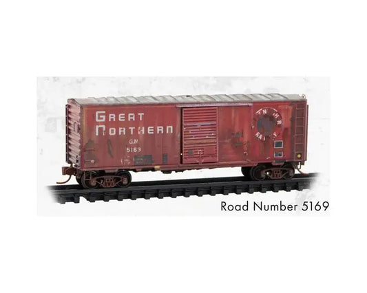 Micro-Trains 073144360 N Scale 40' Single Door Box Car Weathered Great Northern #5169