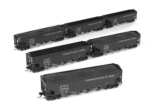 Broadway Limited 10135 HO ARA 70-ton 4-Bay Hopper, C&O H7-13, Black & White, 6-pack B