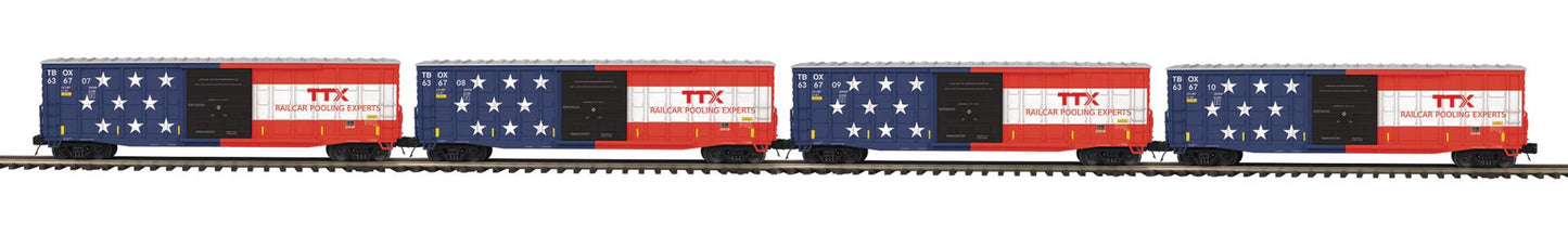 MTH 20-92464 O Scale Premier TTX 4-Car 50’ Waffle Box Car Set