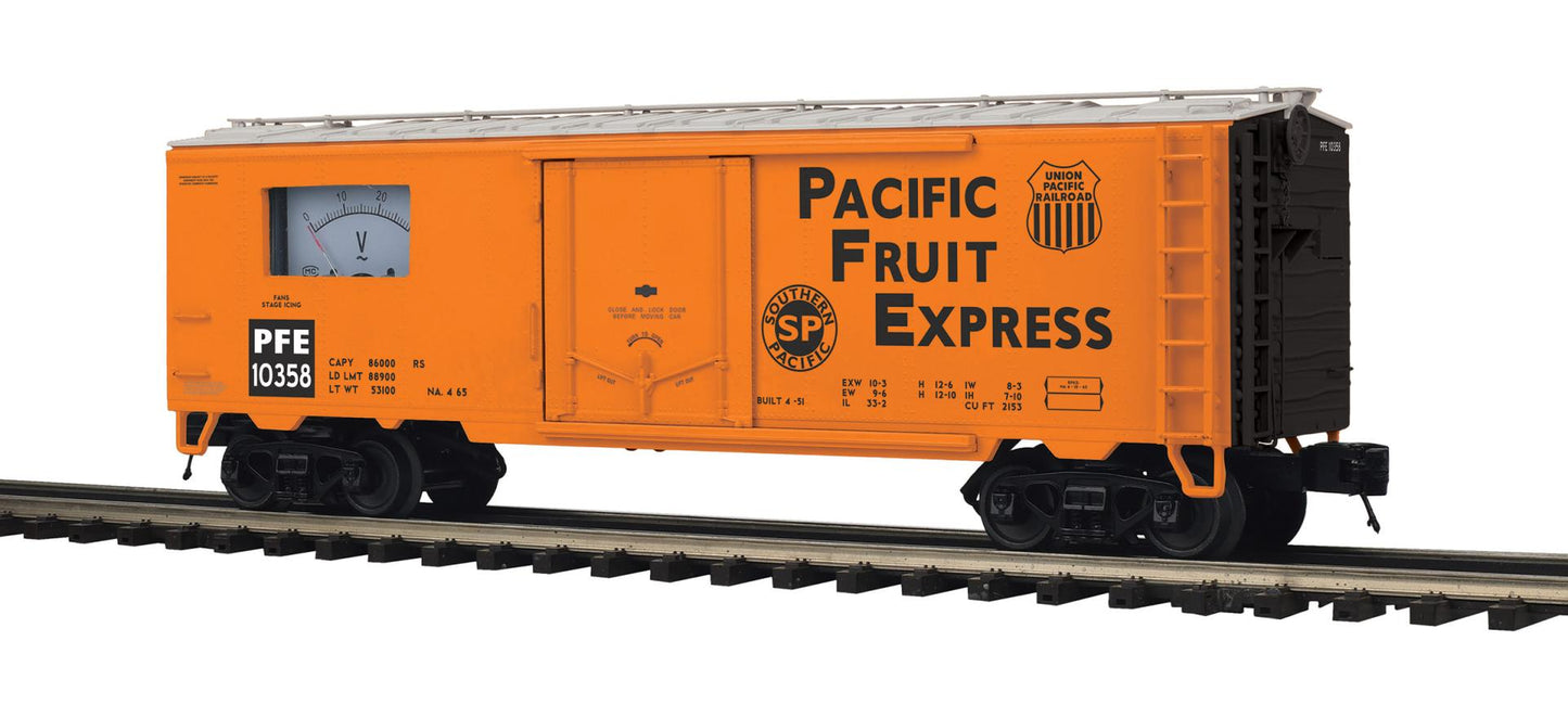 MTH 20-94880 O Scale Premier Pacific Fruit Express 40’ Steel Sided Power Meter Car