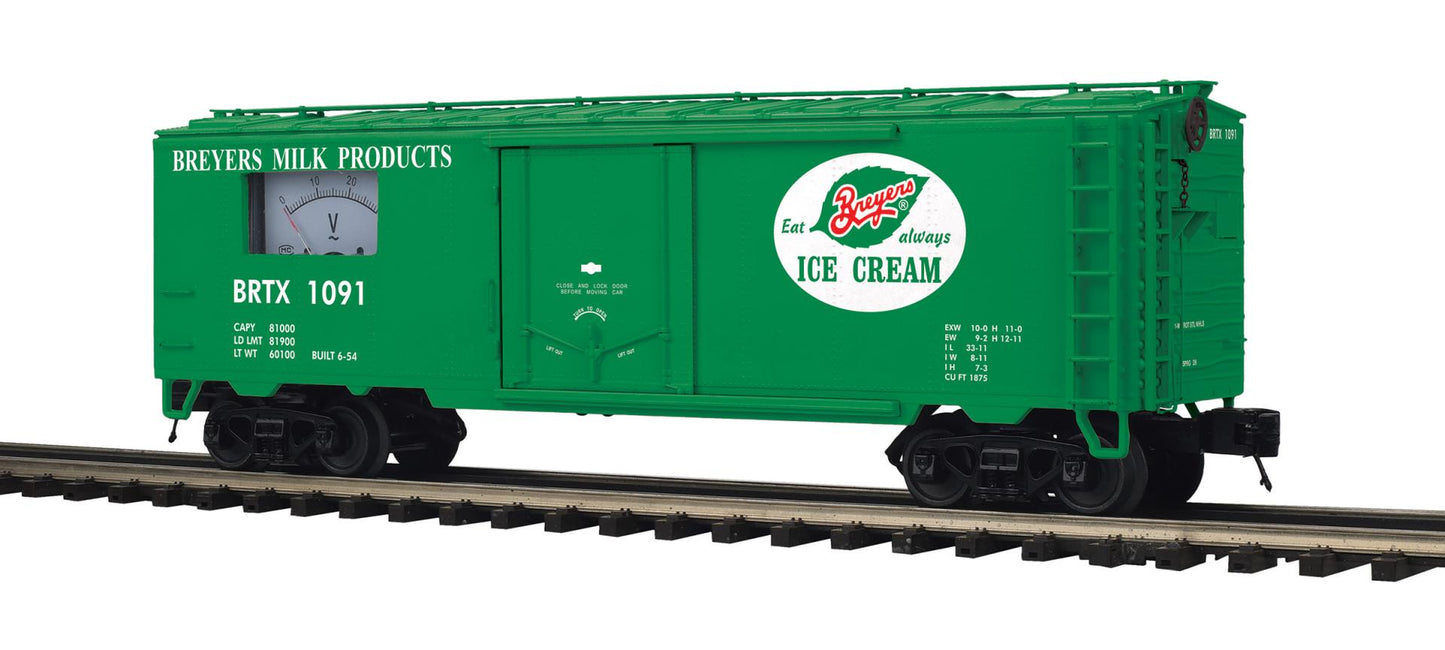 MTH 20-94882 O Scale Premier Breyers Ice Cream 40’ Steel Sided Power Meter Car