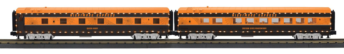 MTH 30-68283 O Gauge RailKing Halloween 2-Car 60' Streamlined Sleeper/Diner Set w/LED Lights