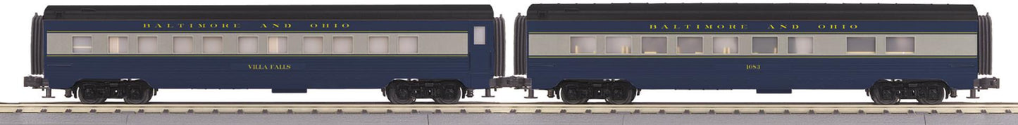 MTH 30-68334 O Gauge RailKing Baltimore & Ohio 2-Car 60’ Streamlined Sleeper/Diner Set