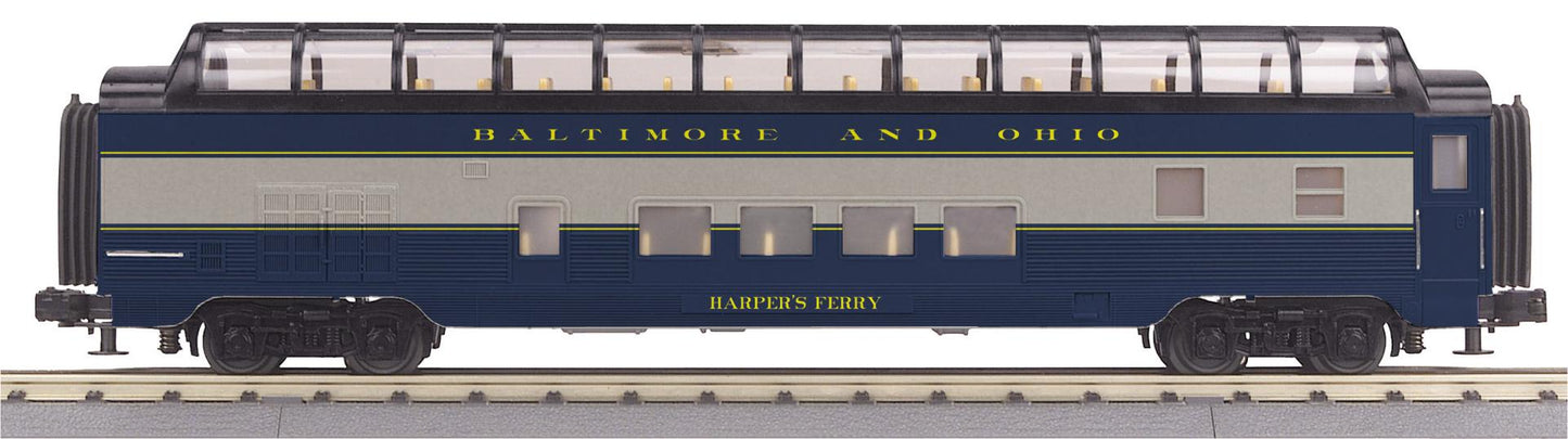 MTH 30-68336 O Gauge RailKing Baltimore & Ohio 60’ Streamlined Full-Length Vista Dome Car