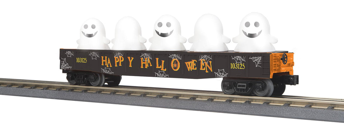 MTH 30-72259 O Gauge RailKing Halloween Gondola Car w/Flickering Lighted Ghosts (Black)