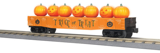 MTH 30-72260 O Gauge RailKing Halloween Gondola Car w/Flickering Lighted Jack-O-Lanterns (Orange)