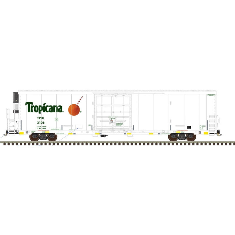 Atlas 3004170 Master Trinity 64' Reefer Tropicana (Conspic Stripes) 4-Car Set #3122, #3139, #3151, #3155 White/Green/Orange