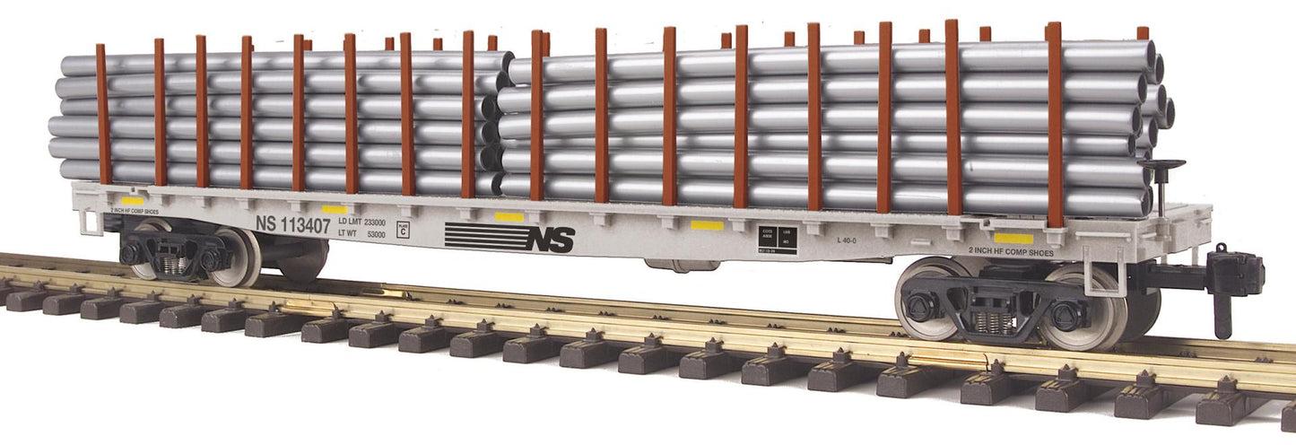 MTH 70-76063 G Gauge RailKing One-Gauge Flat Car w/ Pipe Load Norfolk Southern
