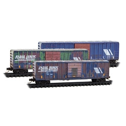 Micro-Trains 983105108 N Scale 50' Single Door Rib Side Box Car w/o Roofwalk Montana Rail Link Weathered 3-Pack #100980, #100982, #100989
