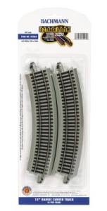 Bachmann 44505 15" Radius Curved Nickel Silver E-Z Track w/Grey Roadbed (4/card)