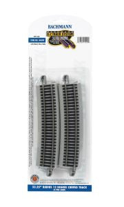 Bachmann 44509 33.25" Radius 12 Degree Curved Nickel Silver E-Z Track w/Grey Roadbed (4/card)