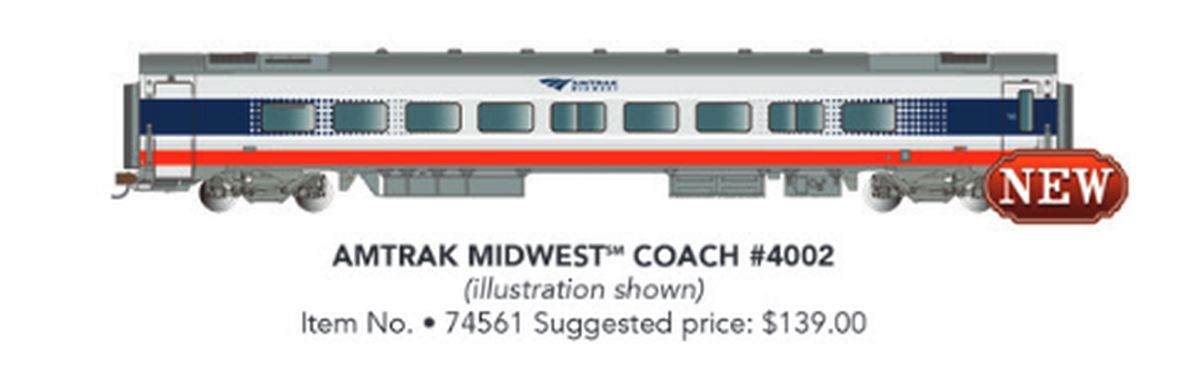 Bachmann 74561 Siemens Venture Passenger with Lighted Interiors Amtrak Midwest Coach #4002