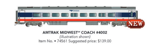 Bachmann 74561 Siemens Venture Passenger with Lighted Interiors Amtrak Midwest Coach #4002