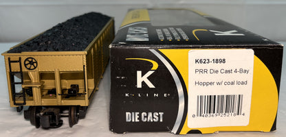 K-Line K623-1898 O Gauge Pennsylvania Gold Diecast 4-Bay Coal Hopper Train Cars