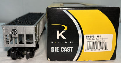 K-Line K6255-1891 O Gauge Pennsylvania PRR 2-Bay Outside Braced Hopper w/Real Coal Load