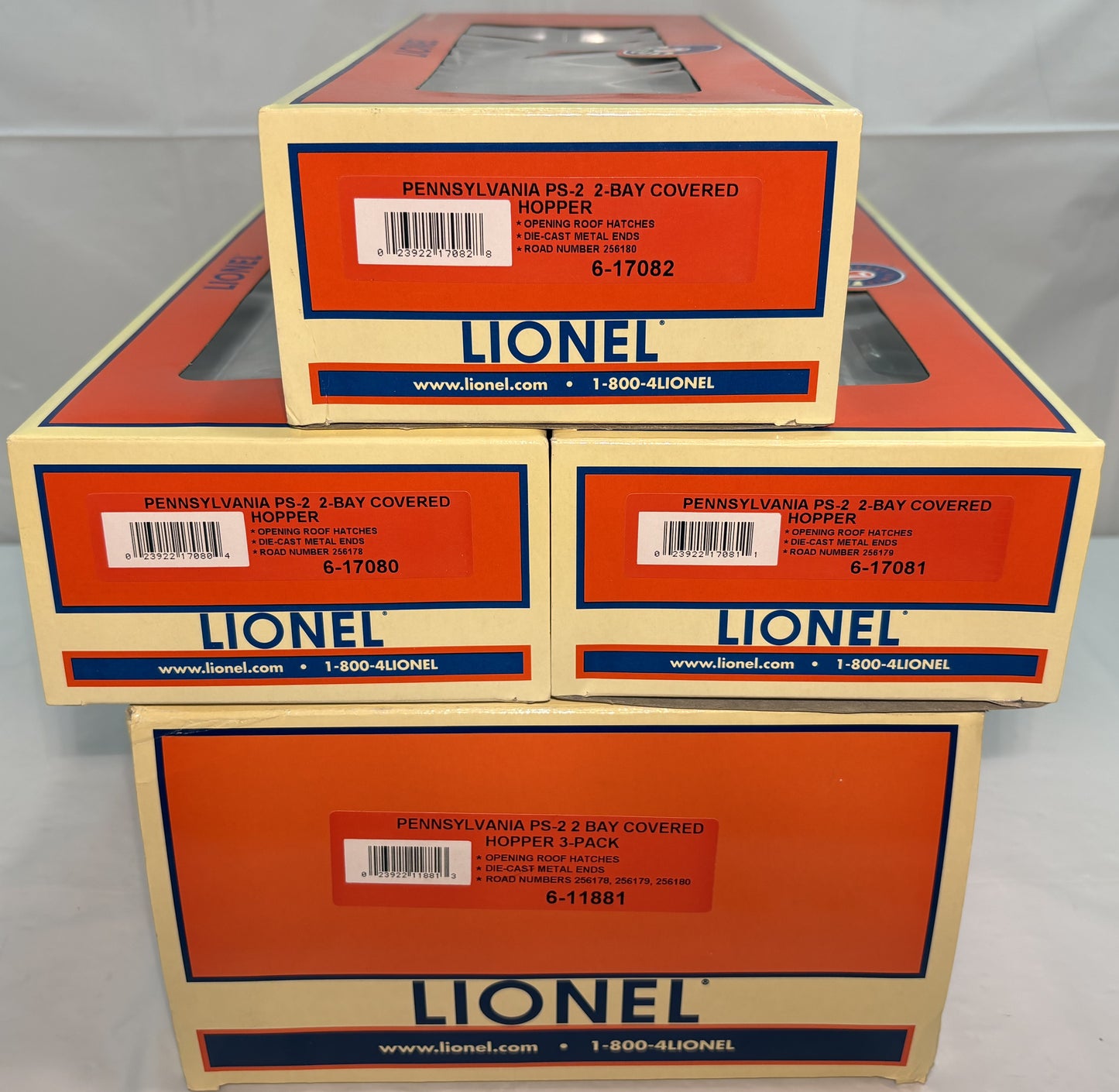Lionel 6-11881 O Gauge PRR PS-2 2-Bay Covered Hopper 3-Pack Model Train