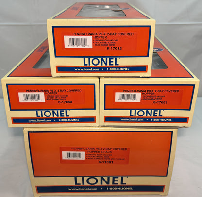 Lionel 6-11881 O Gauge PRR PS-2 2-Bay Covered Hopper 3-Pack Model Train