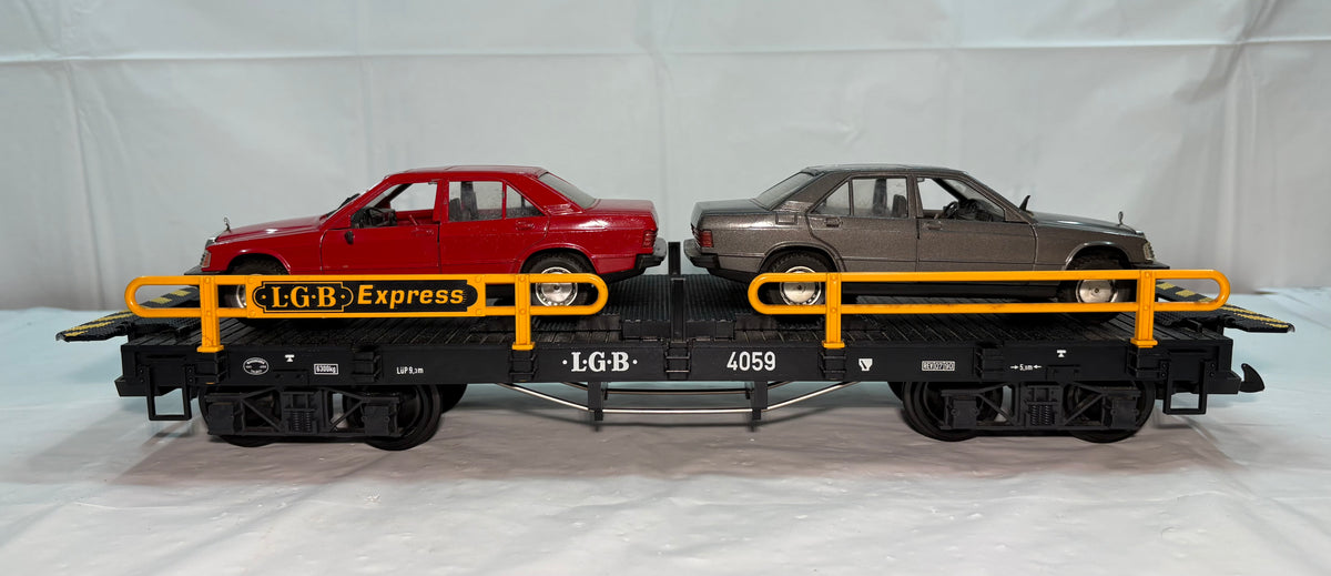 LGB 4059 G Scale Flat Car with 2 Mercedes 190e Cars