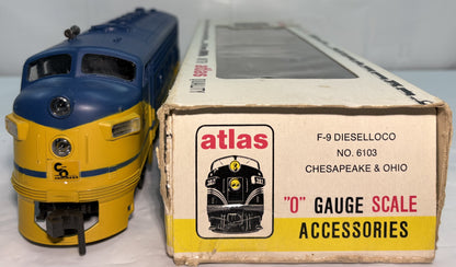 Atlas 6103 O Gauge, 2 Rail Chesapeake and Ohio F-9 Diesel Locomotive #8600