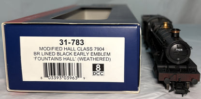 Bachmann Branch Line 31-783 Class 6959 Modified Hall 4-6-0 7904 "Fountains Hall" in BR black with early emblem - weathered