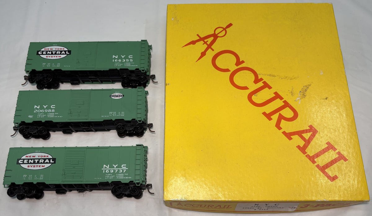 Accurail 3313 HO Scale New York Central 40’ Steel Boxcar 3-Car Set
