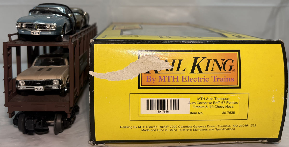 MTH 30-7638 O Gauge Auto Transportation RailKing Auto Carrier Flat Car