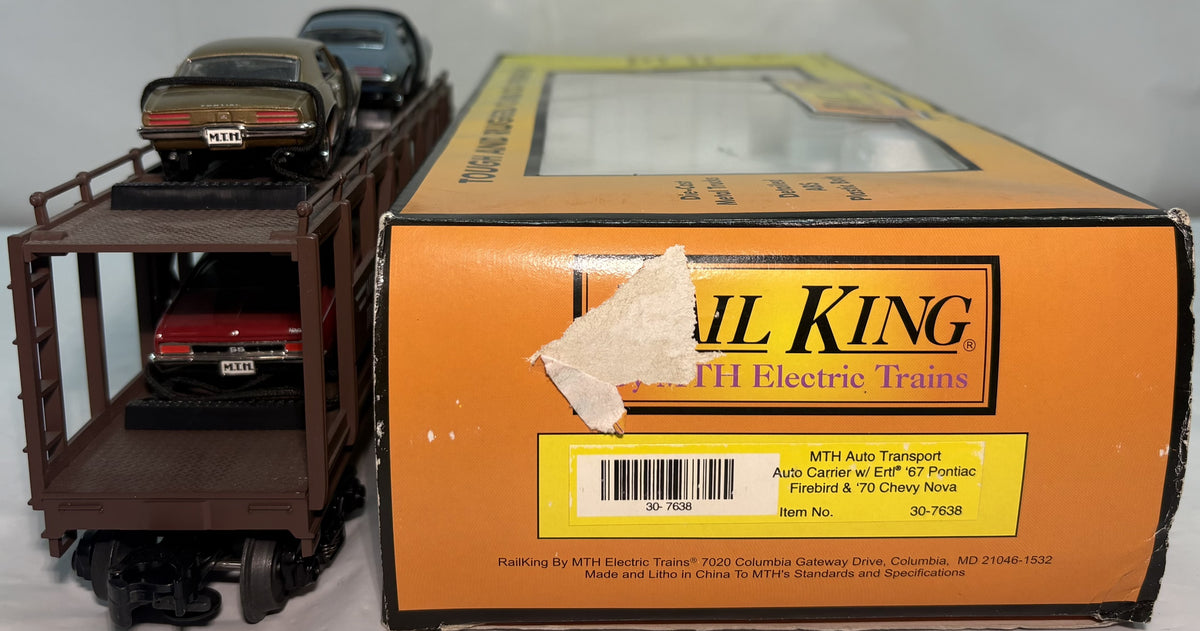 MTH 30-7638 O Gauge Auto Transportation RailKing Auto Carrier Flat Car
