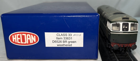 Heljan 33631 Class 33/0 diesel D6526 in BR plain green livery (weathered)