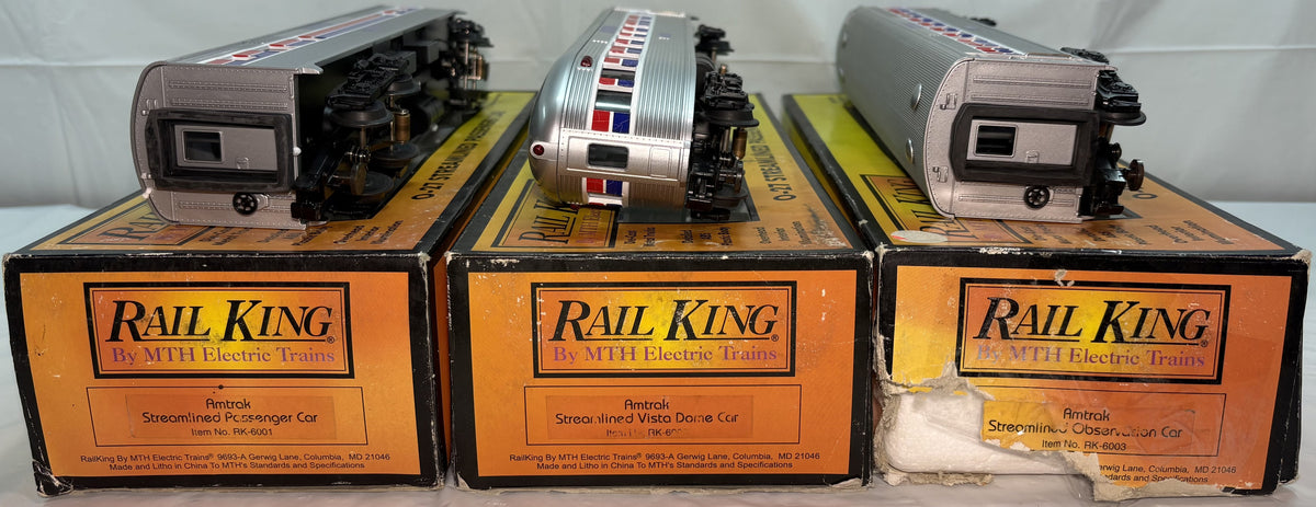 MTH RK-6001, RK-6002, RK-6003 O Gauge Amtrak Streamlined Passenger Cars Set