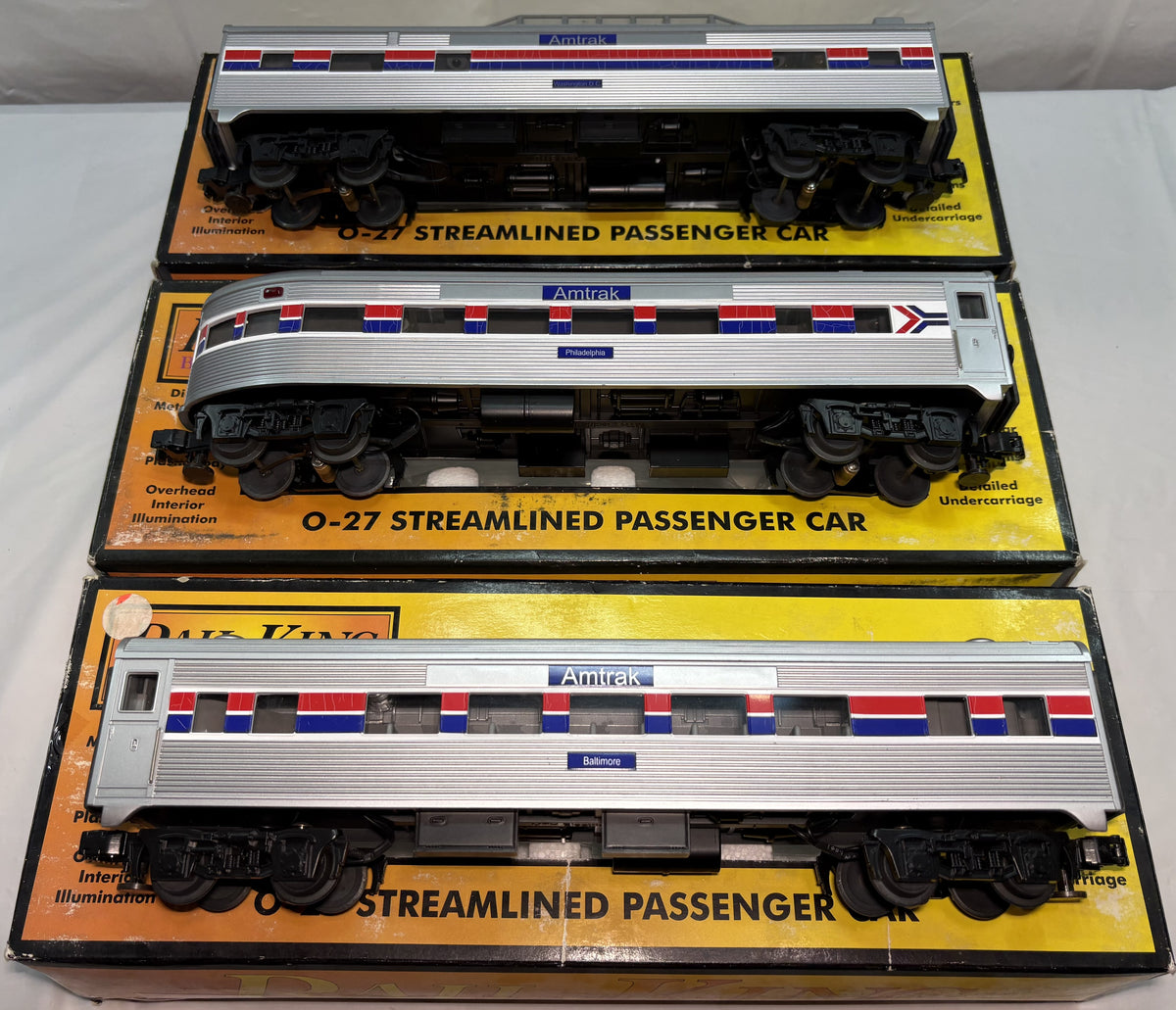MTH RK-6001, RK-6002, RK-6003 O Gauge Amtrak Streamlined Passenger Cars Set