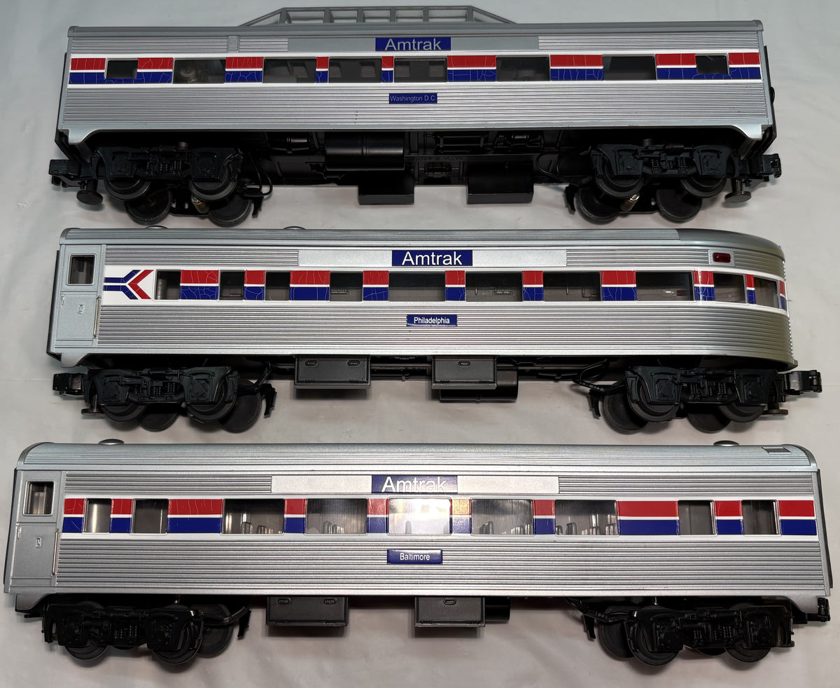 MTH RK-6001, RK-6002, RK-6003 O Gauge Amtrak Streamlined Passenger Cars Set