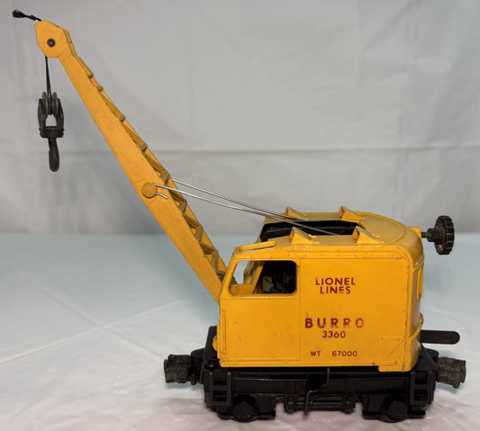 Lionel Post War 3360 Operating Burro Crane, Self Propelled