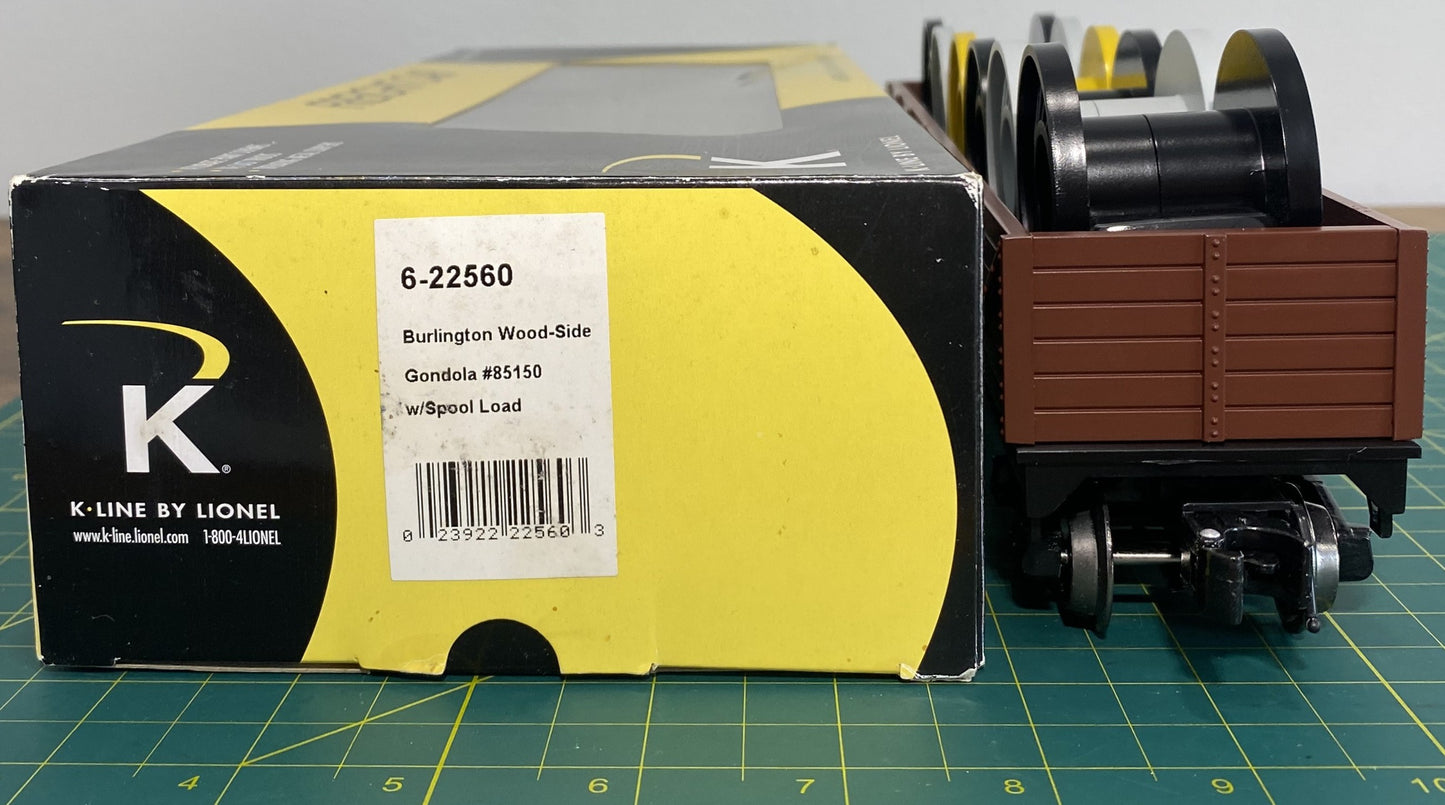 K-Line 6-22560 Burlington Wood-side Gondola #85150 w/Spool Load