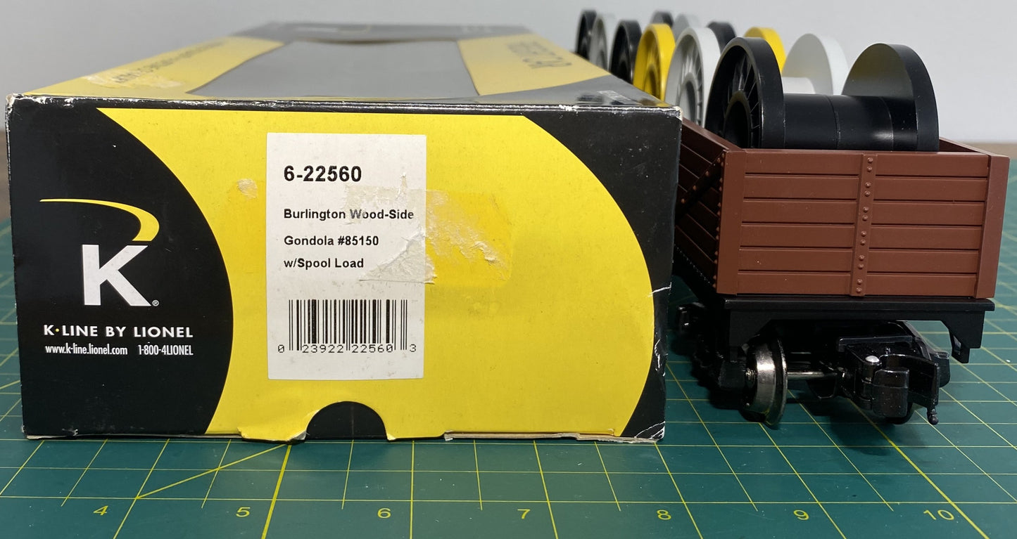 K-Line 6-22560 Burlington Wood-side Gondola #85150 w/Spool Load