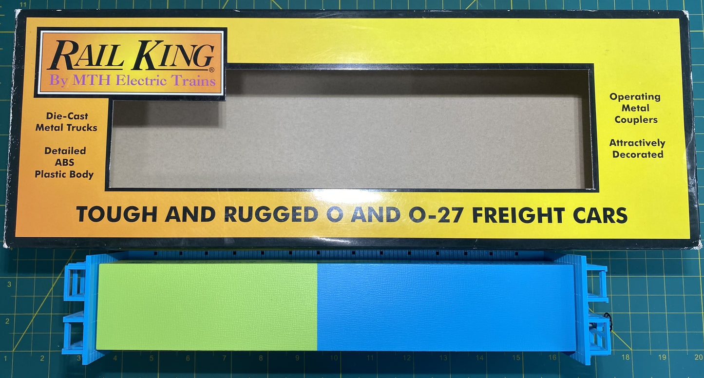 Rail King #30-76614 G.E. Evolution Flat Car - w/Bulkheads & Lumber Load by MTH