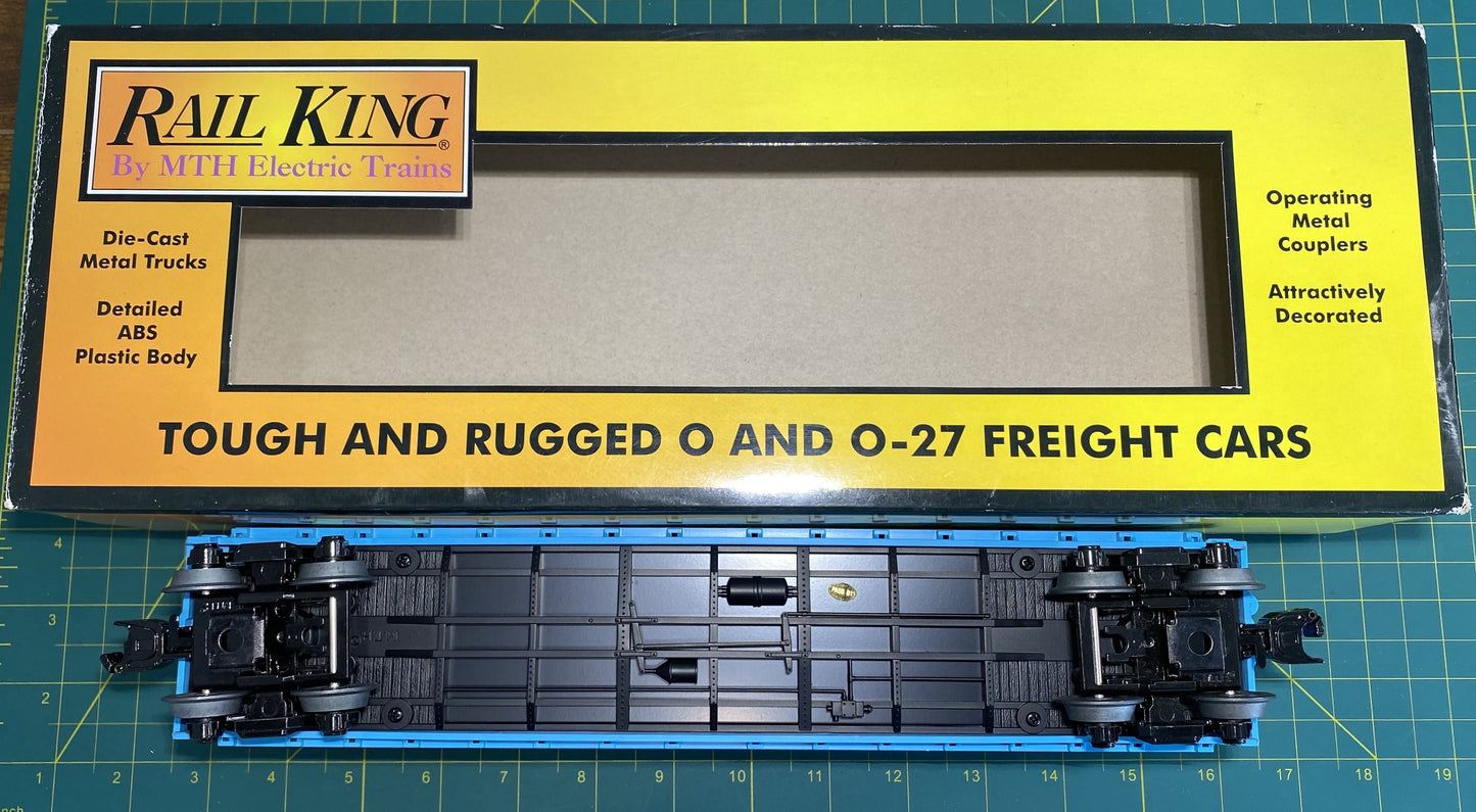 Rail King #30-76614 G.E. Evolution Flat Car - w/Bulkheads & Lumber Load by MTH