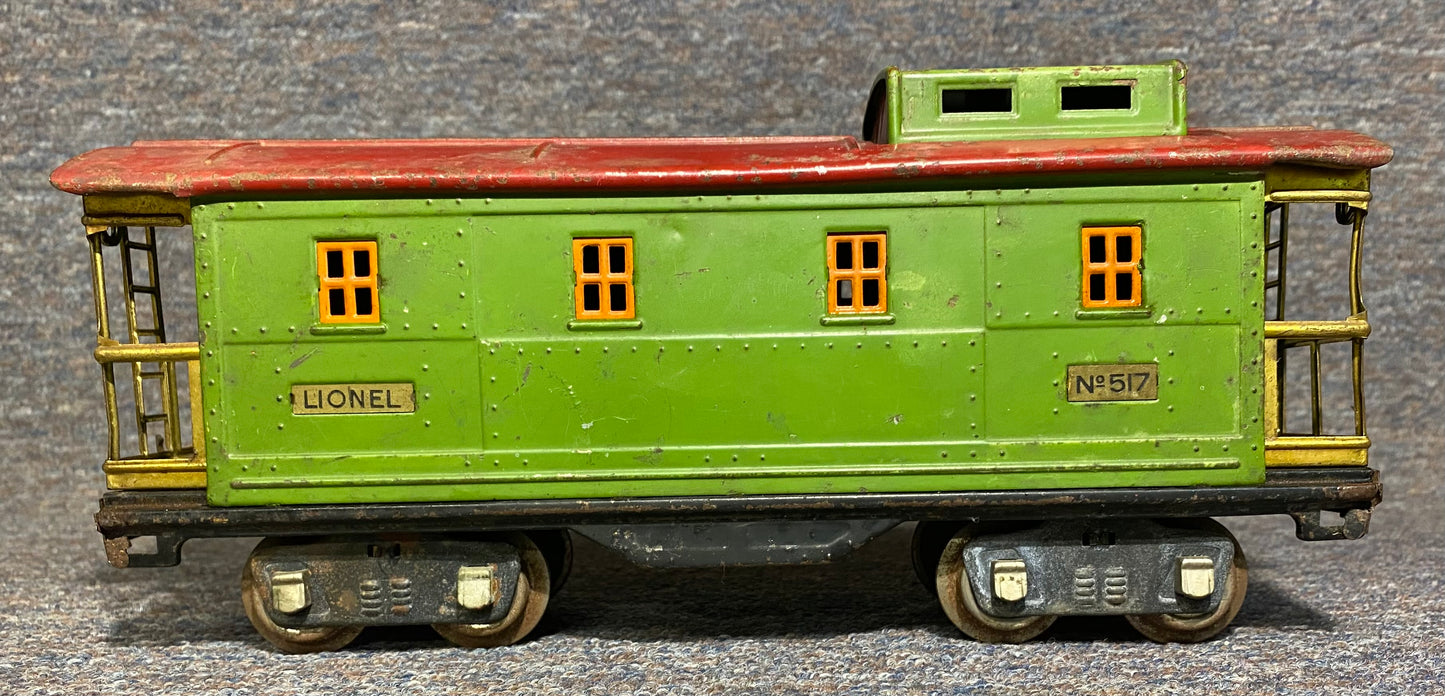 Lionel Pre War #517 Pea Green Caboose with a red roof