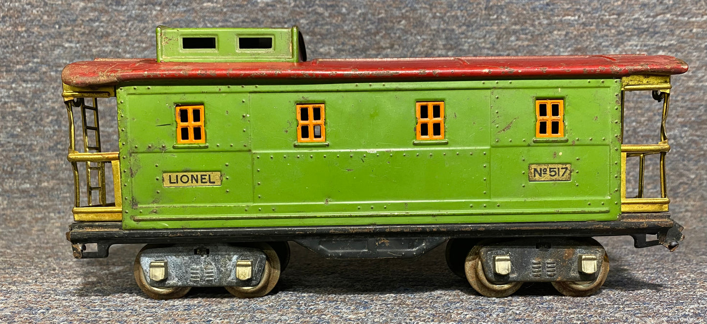 Lionel Pre War #517 Pea Green Caboose with a red roof